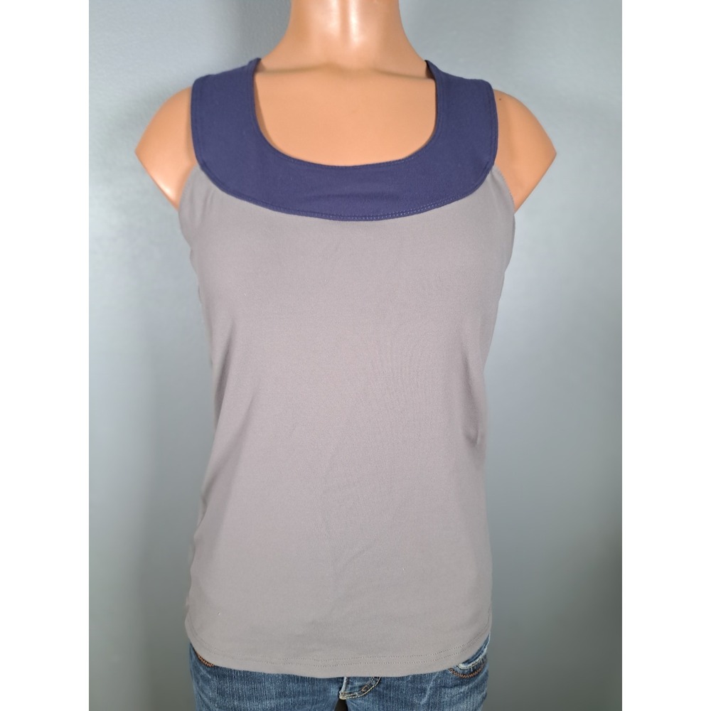 Zobha‎ Womens Grey Navy Blue Colorblock Racerback Yoga Tank Top Size 6